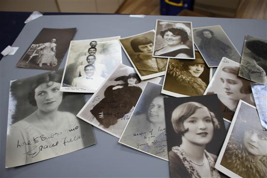 A collection of approximately forty autographed photographs and postcards of early 20th century entertainers including Gracie Fields,